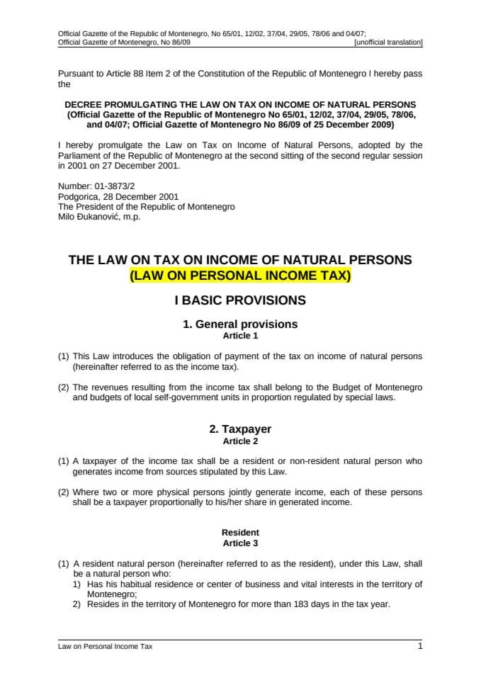 Law on Personal Income Tax