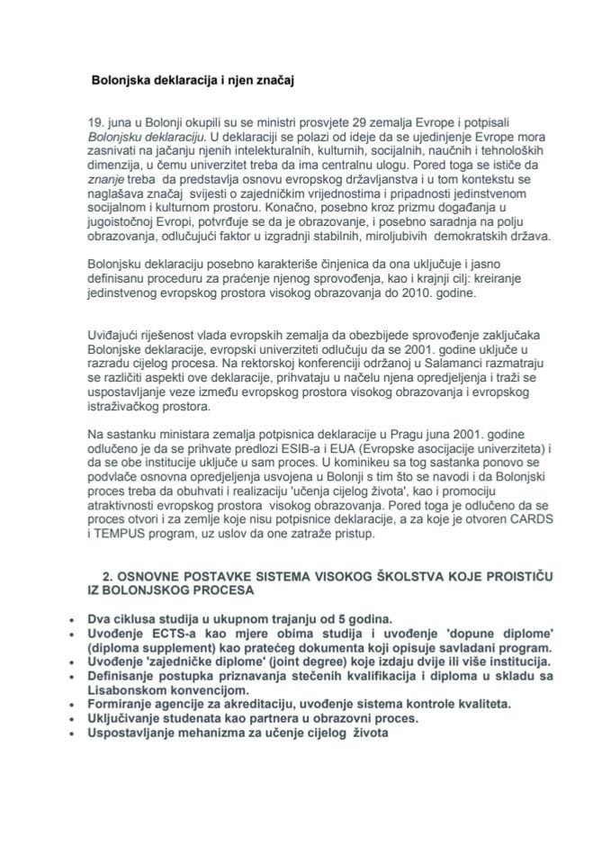 Bolonjska deklaracija  Bolonjski proces