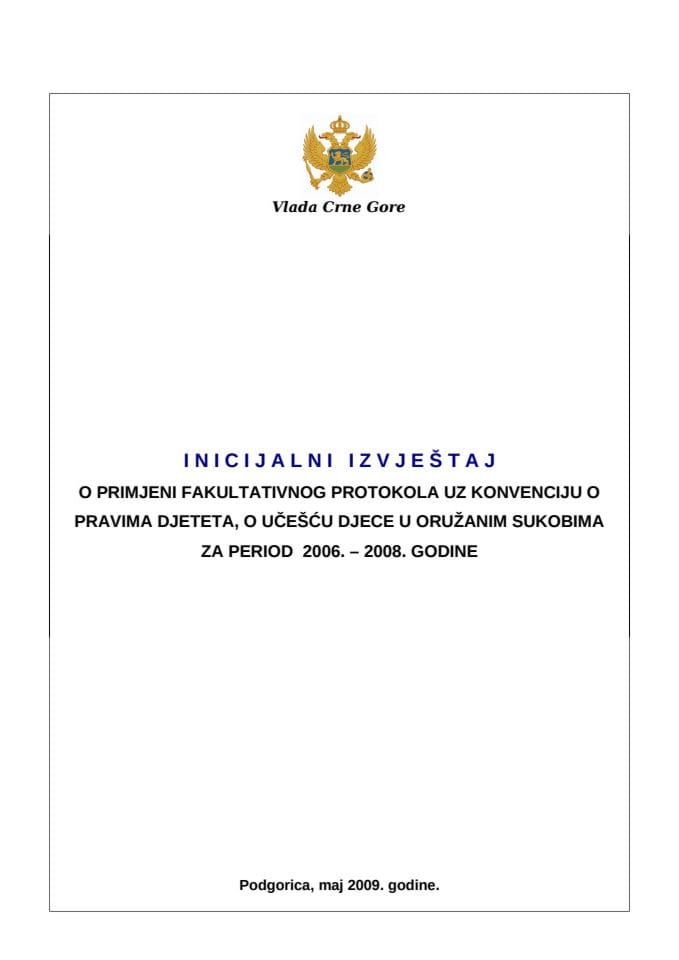 INICIJALNI IZVJEŠTAJ O PRIMJENI KULTATIVNOG ROTOKOLA UZ KONVENCIJU O PRAVIMA DJETETA, O UČEŠĆU DJECE