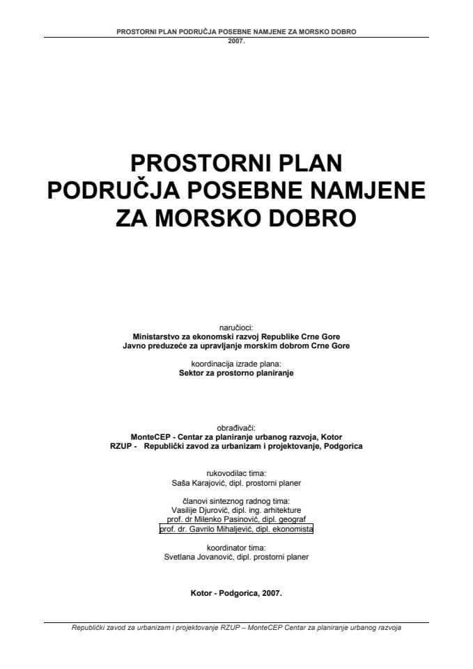 PROSTORNI PLAN  PODRUČJA POSEBNE NAMJENE  ZA MORSKO DOBRO