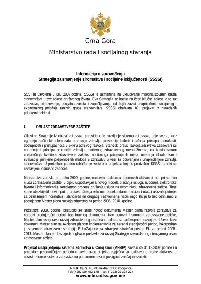 informacija o sprovodjenju SSSSI