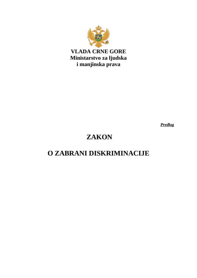 Prijedlog Zakona o zabrani diskriminacije