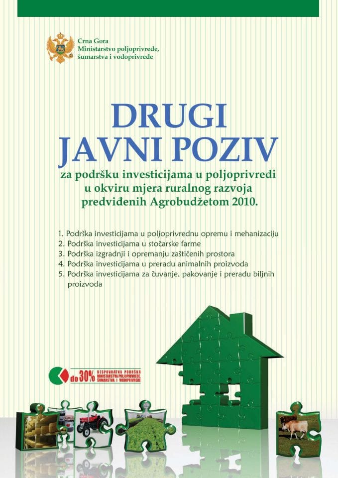 Drugi javni poziv za podršku investicijama u poljoprivredi u okviru mjera ruralnog razvoja predviđenih Agrobudžetom 2010.