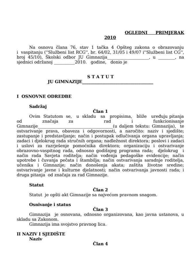 EGZEMPLAR STATUT GIMNAZIJA 2010