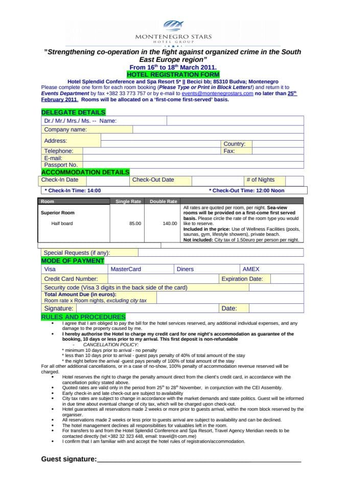 Registration form