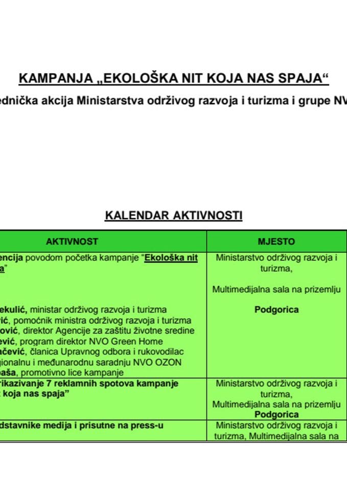 Inovirani kalendar aktivnosti - Kampanja „Ekološka nit koja nas spaja“