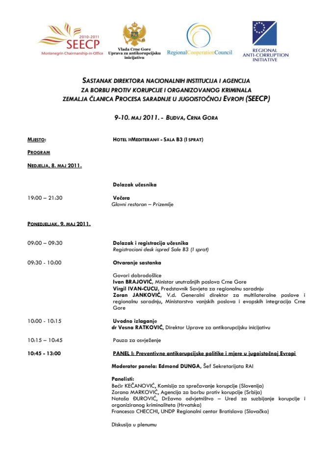 Program SEECP sastanka 9 - 10 maj 2011 Budva (2)
