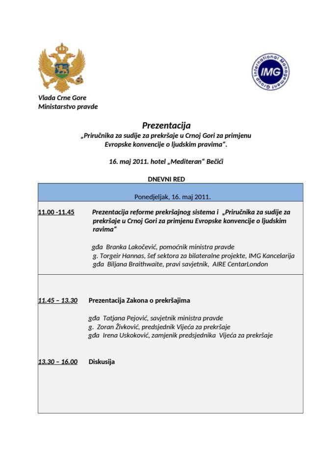 Agenda prezentacije Priručnika za prekršaje