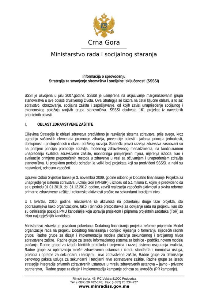 Информација о спровођењу стратегија за смањење сиромаштва и социјалне искључености