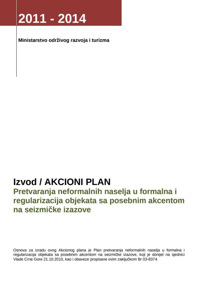 Izvod Akcionog plana za pretvaranje neformalnih naselja u formalna