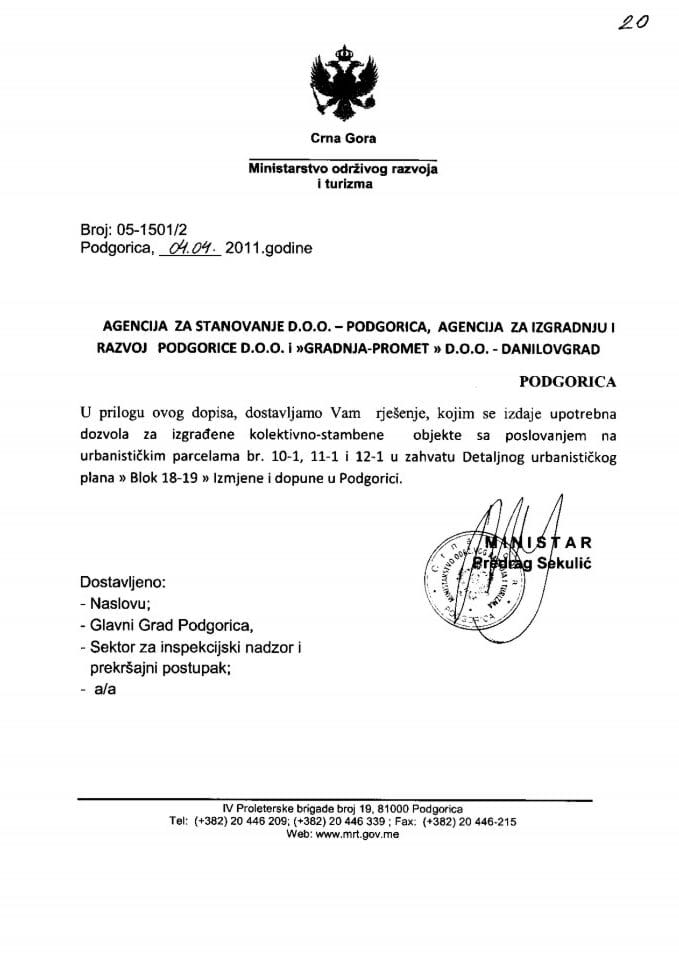 Agencija za stanovanje Agencija za izgradnju i razvoj Podgorice i Gradnja Promet 05_1501_2