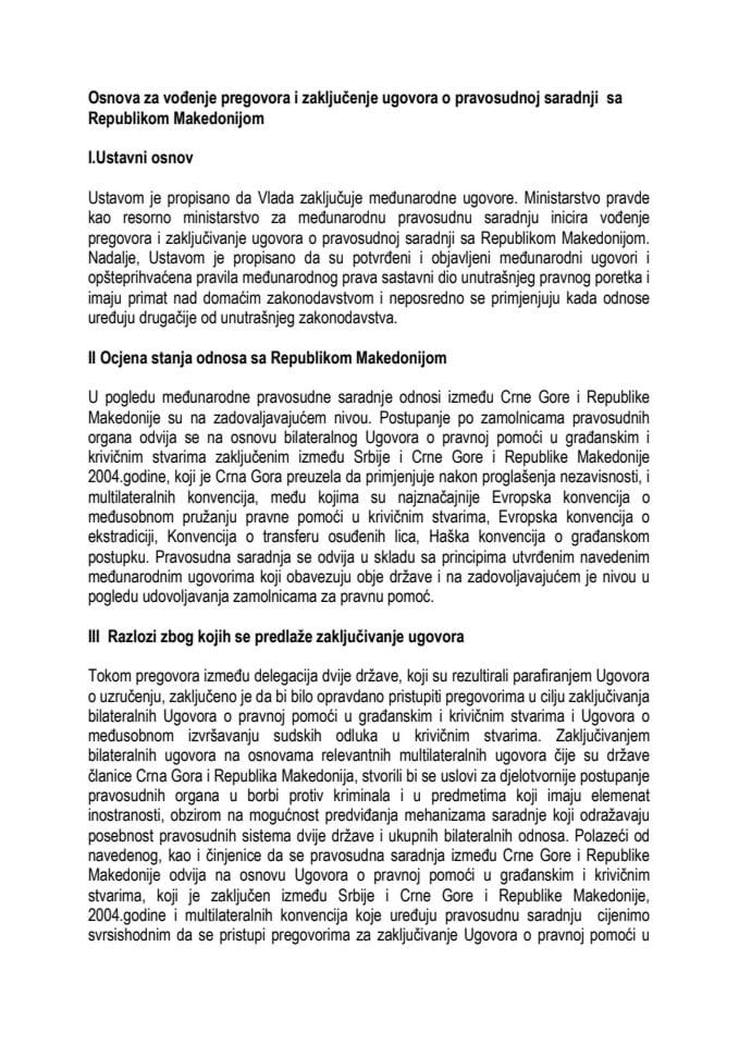 Predlog osnova za vođenje pregovora i zaključenje ugovora o pravosudnoj saradnji sa Republikom Makedonijom (za verifikaciju)