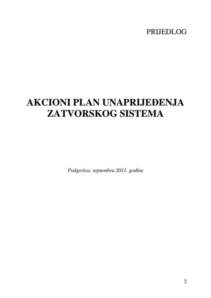 Predlog akcionog plana za unapredjenje zatvorskog sistema
