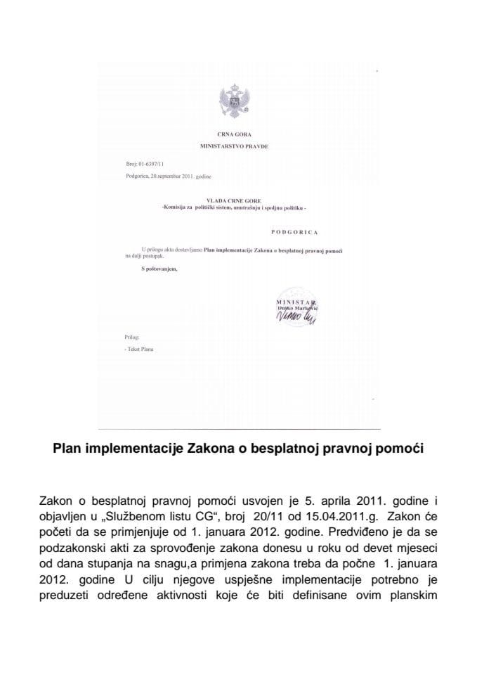 Predlog plana implementacije Zakona o besplatnoj pravnoj pomoći