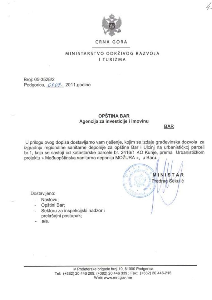05-3528-2 Opština Bar, Agencija za investicije i imovinu