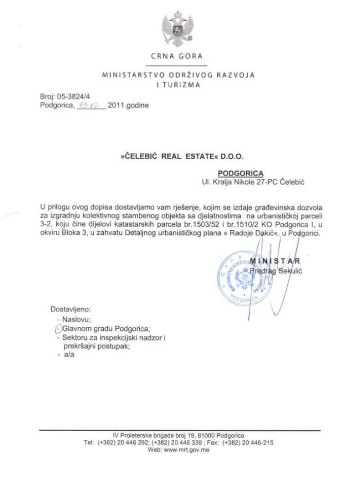 05-3824-4 Čelebić Real Estate doo  građevinska dozvola