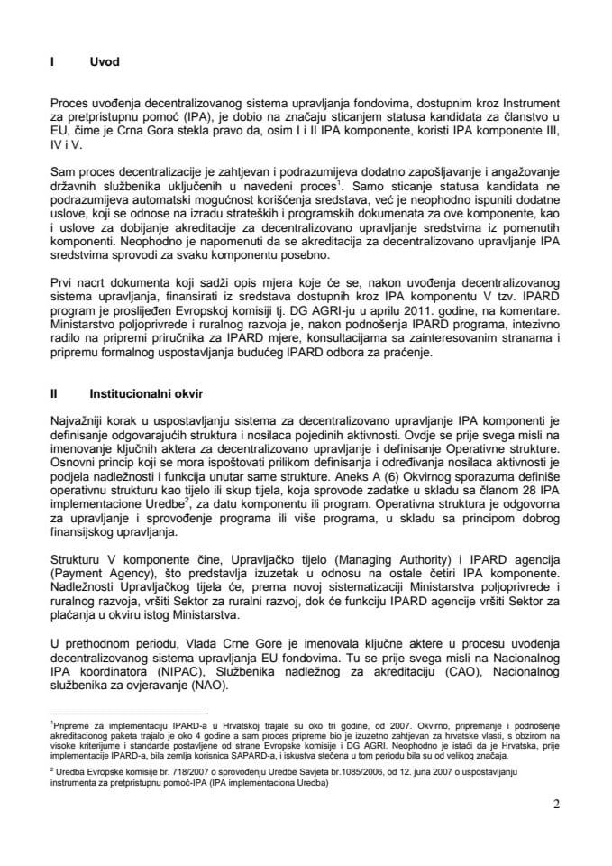 Informacija o napretku u procesu uvođenja decentralizovanog sistema upravljanja u slučaju IPA komponente V  