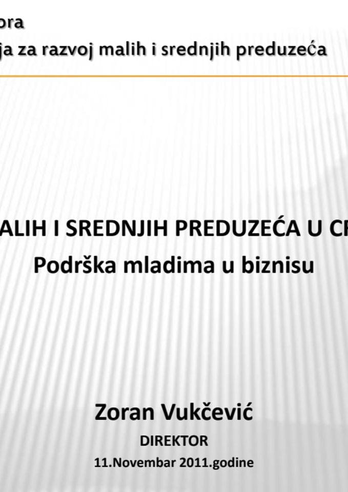 Prezentacija direktora Direkcije za razvoj malih i srednjih preduzeća Zorana Vukčevića