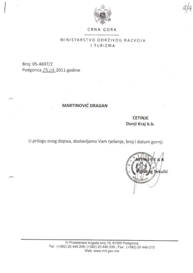 05-4697-2 Martinović Dragan-rešenje o odbijanju zahtjeva za građevinsku