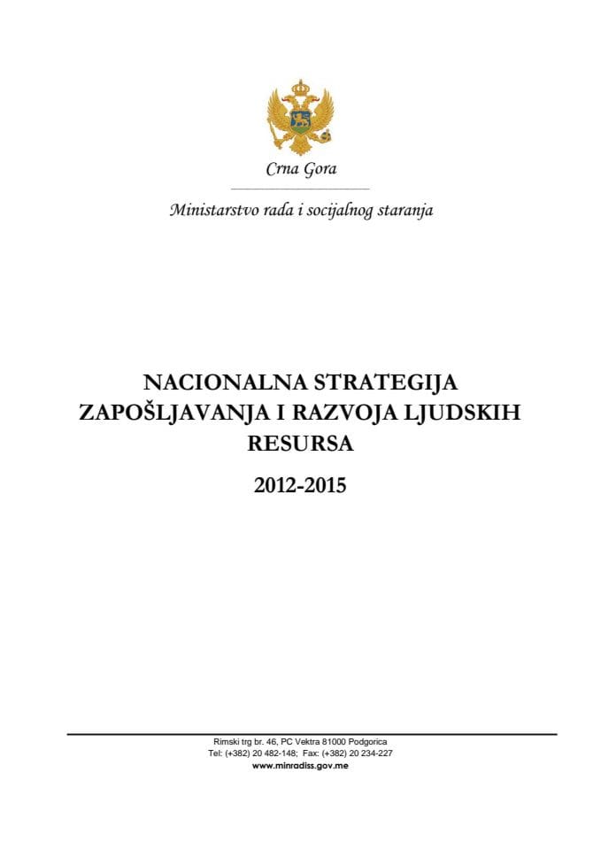 Стратегија запосљавања и РЉР 2011-2015 МНЕ јануар