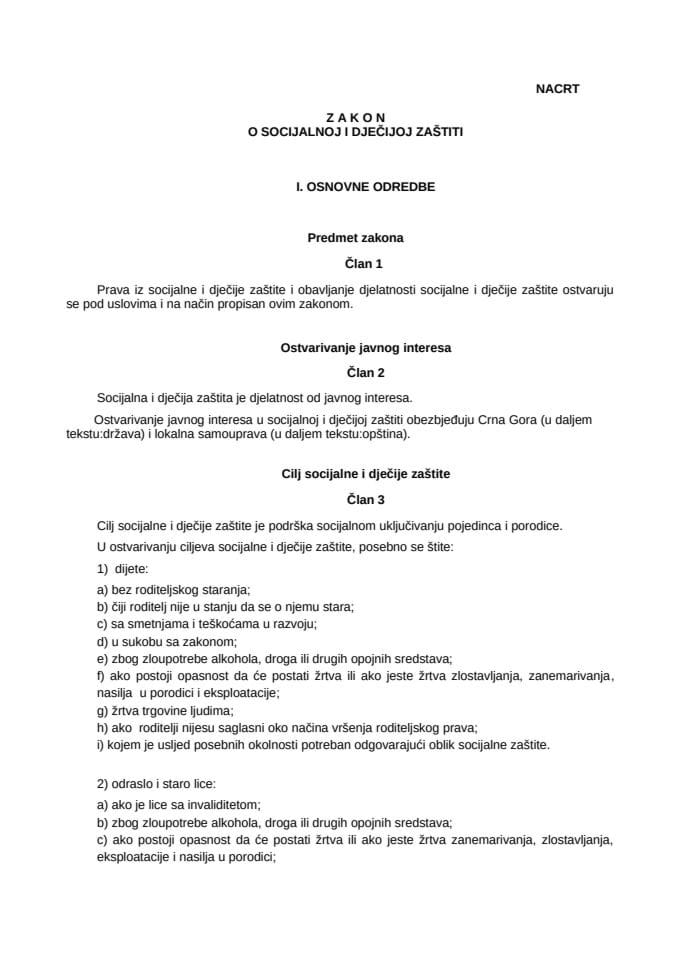 Nacrt zakona o socijalnoj i dječijoj zaštiti