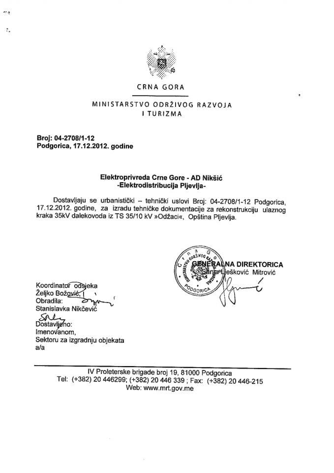 04_2708_1_12 Elektroprivreda Crne Gore AD Niksic elektrodistribucija Pljevlja