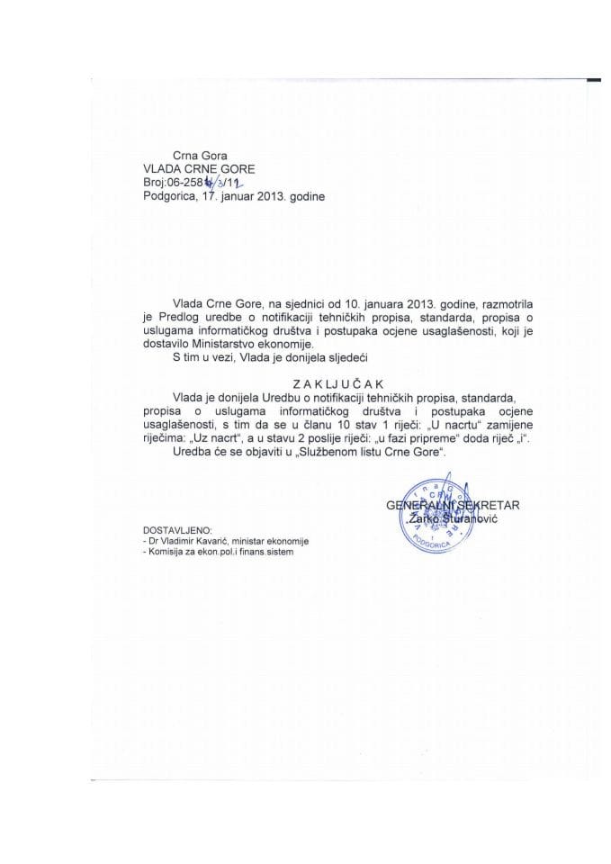 zaključci uredba o notifikaciji