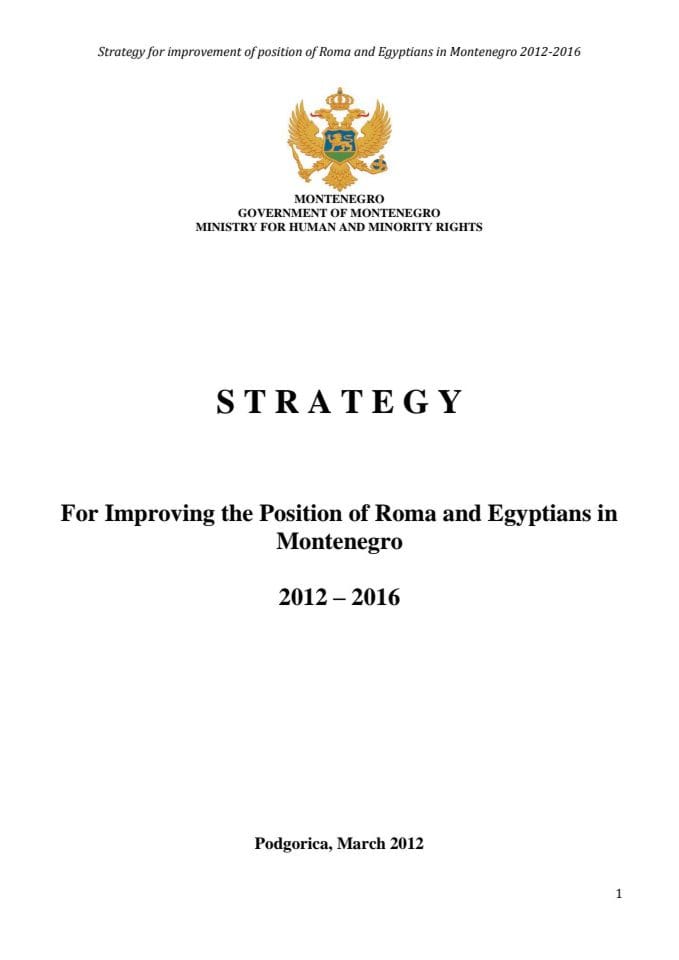 Strategy For Improving the Position of Roma and Egyptians in Montenegro 2012-2016