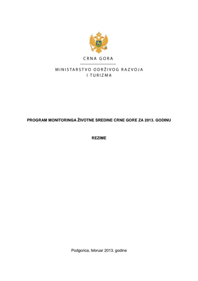 Predlog programa monitoringa životne sredine Crne Gore za 2013.godinu