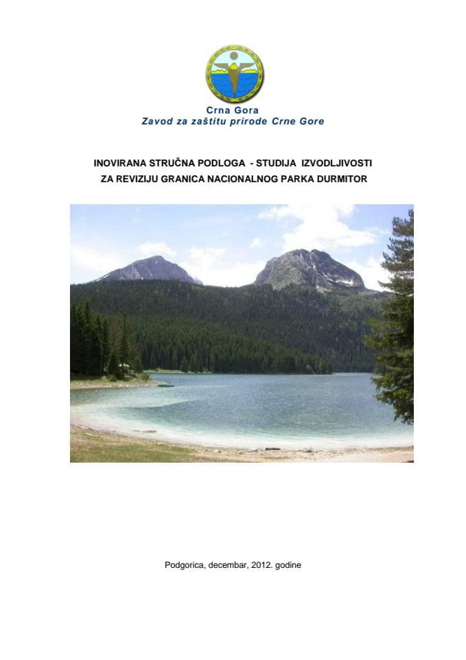 Inovirana Stručna podloga - Studija izvodljivosti za reviziju granica Nacionalnog parka Durmitor