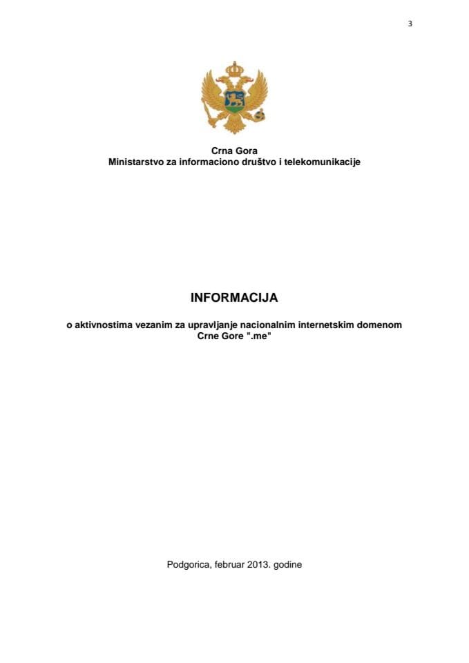 Informacija o aktivnostima vezanim za upravljanje nacionalnim internetskim domenom Crne Gore ".me" (za verifikaciju) 