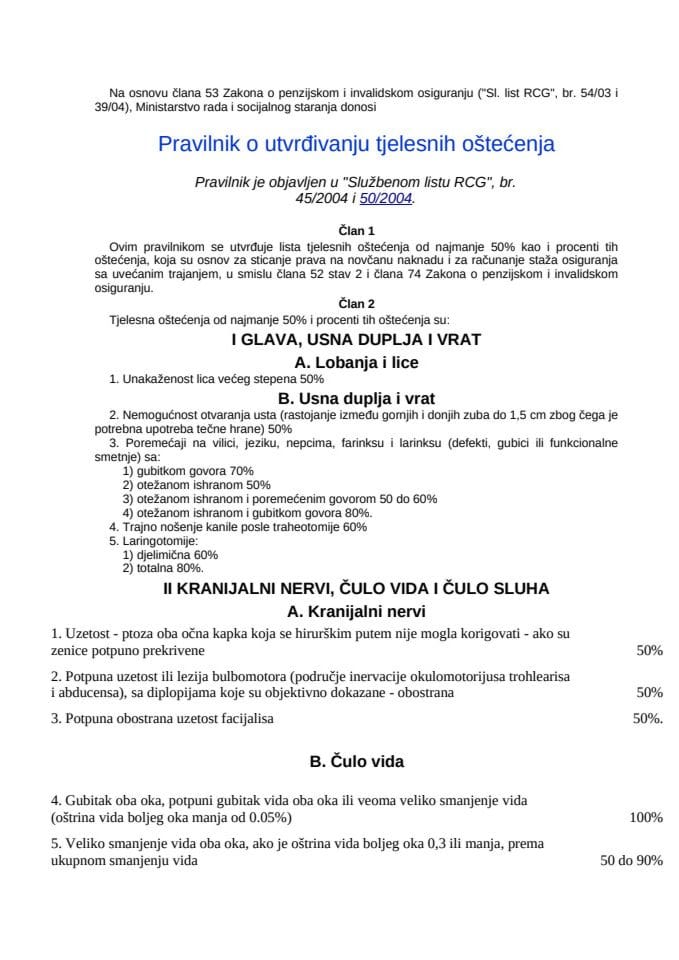 Pravilnik o utvrđivanju tjelesnih oštećenja