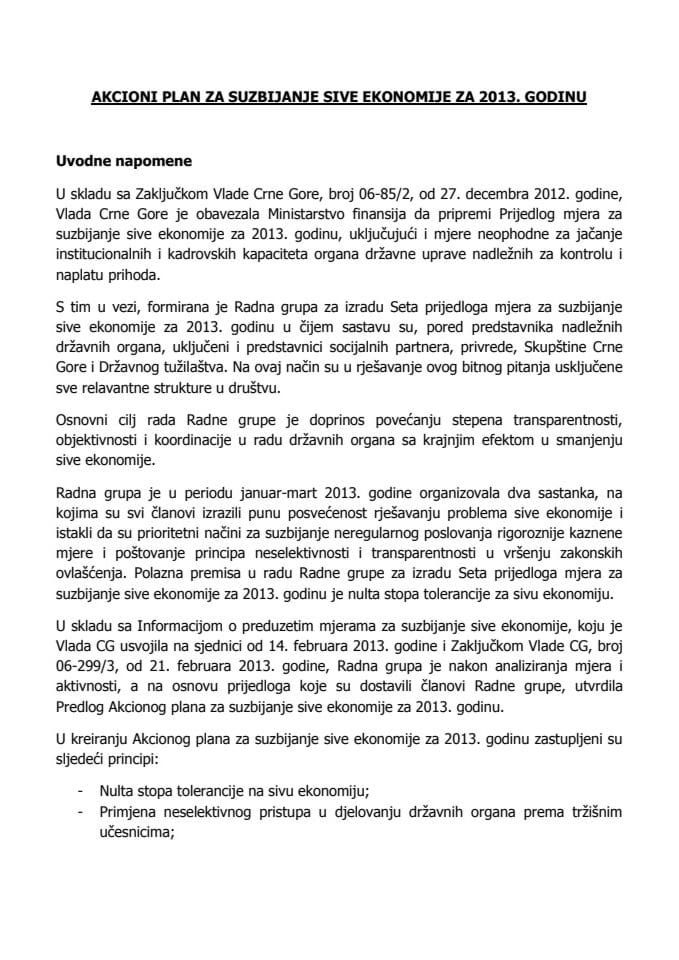 Predlog akcionog plana za suzbijanje sive ekonomije za 2013. godinu