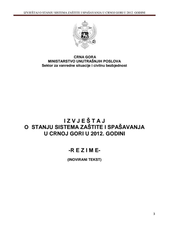 Izvještaj o stanju sistema zaštite i spašavanja u Crnoj Gori u 2012. godini 