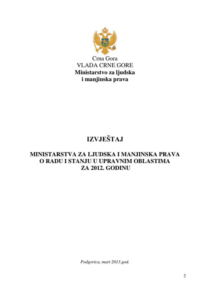 Извјештај Министарства за људска и мањинска права о раду и стању у управним областима за 2012. годину