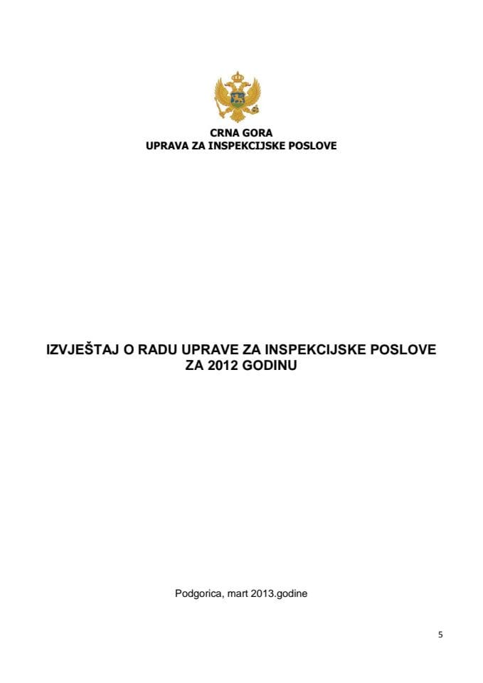 Izvještaj o radu Uprave za inspekcijske poslove za 2012. godinu (za verifikaciju)