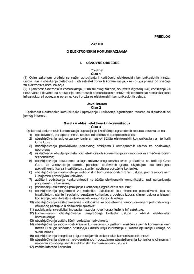 Predlog zakona o elektronskim komunikacijama i Izvještaj sa javne rasprave