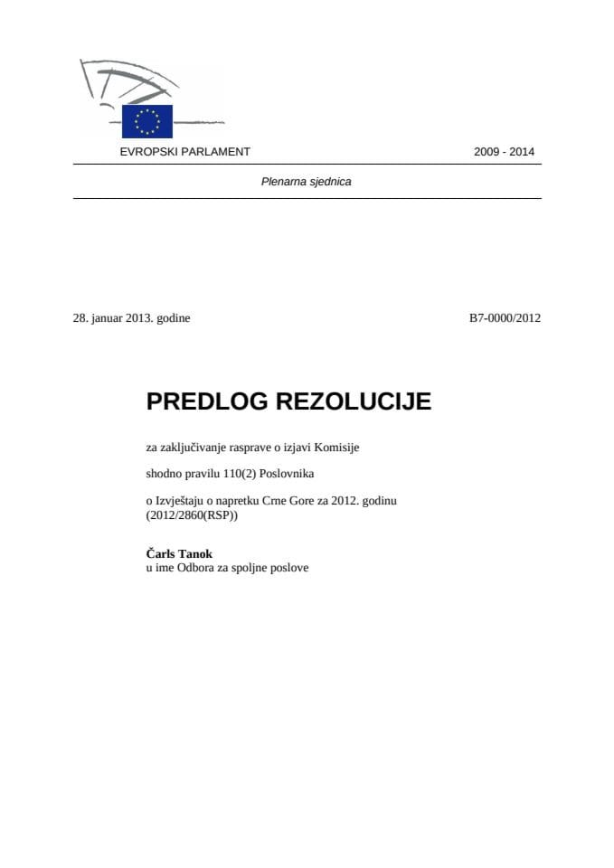 Резолуција Европског парламента о Извјештају о напретку Црне Горе за 2012. годину