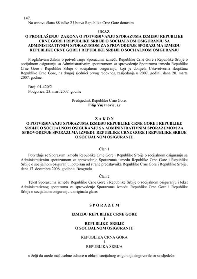 Sporazum o socijalnom osiguranju Crna Gora i Srbija