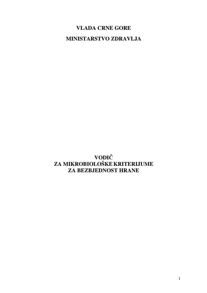 VODIČ ZA MIKROBIOLOŠKE KRITERIJUME ZA BEZBJEDNOST HRANE