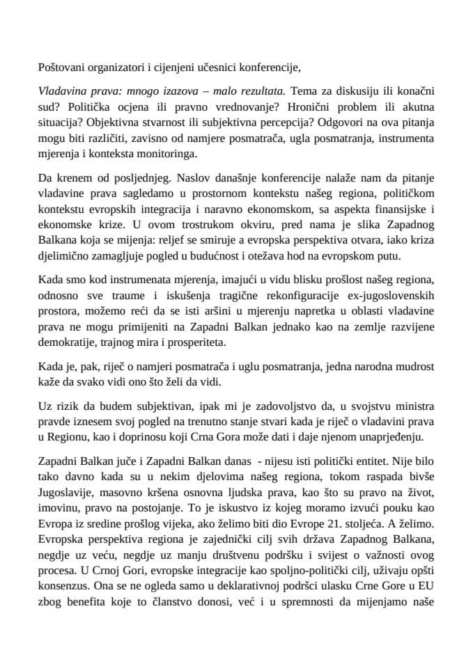 Govor potpredsjednika Vlade i ministra pravde Duška Markovića na međunarodnoj konferenciji „Zapadni Balkan na raskrsnici: Izazov evropskih integracija u doba krize“