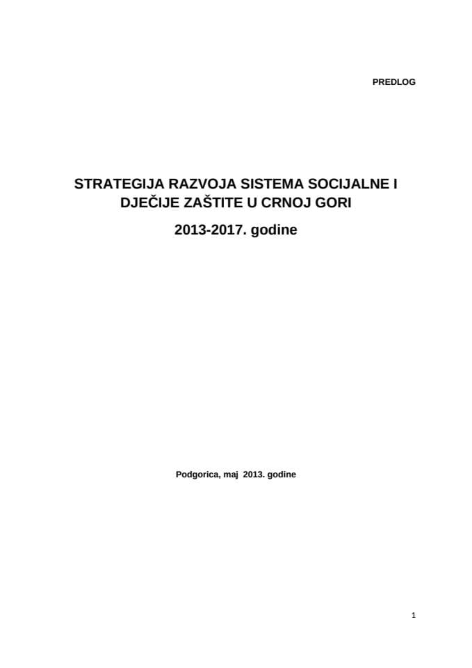 Predlog stragetije razvoja sistema socijalne i dječije zaštite