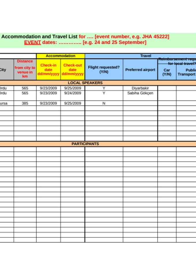 Updated Accommodation travel list template