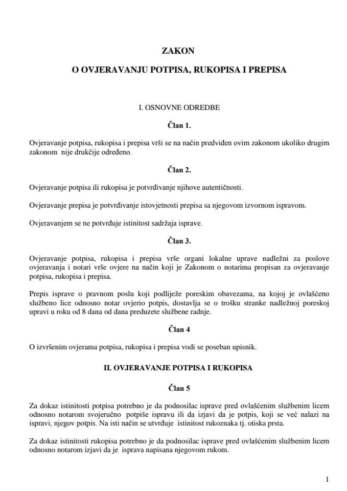 Nacrt Zakona o ovjerama potpisa, rukopisa i prepisa