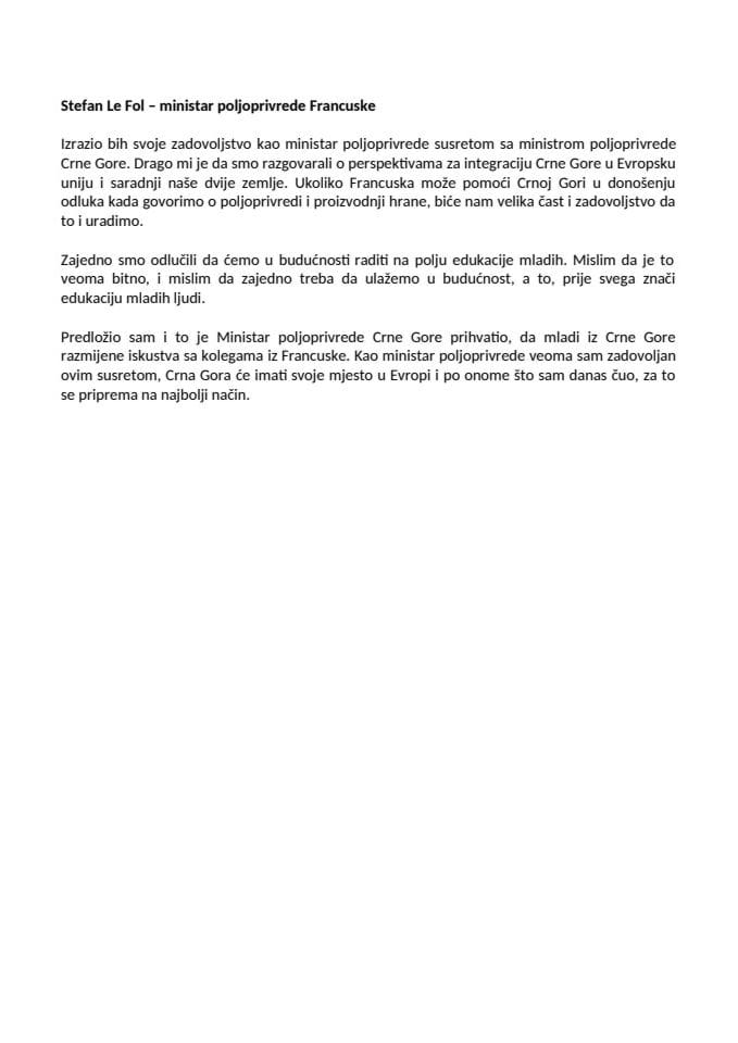 Transkript izjave Stefana Le Fola  predsjednika Poljoprivredne komore Francuske
