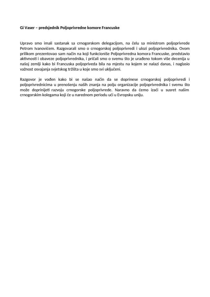 Transkript izjave  predsjednik Poljoprivredne komore Francuske Gi Vasera