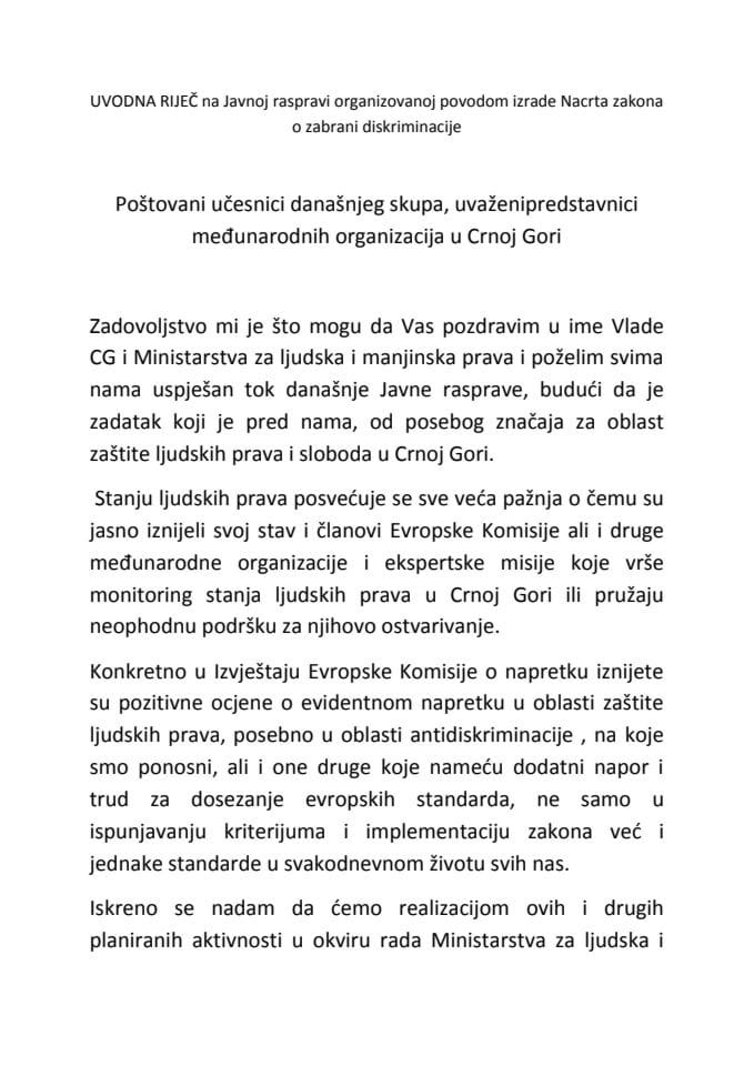 УВОДНА РИЈЕЧ на Јавној расправи организованој поводом израде Нацрта закона оЗЗДдоцx