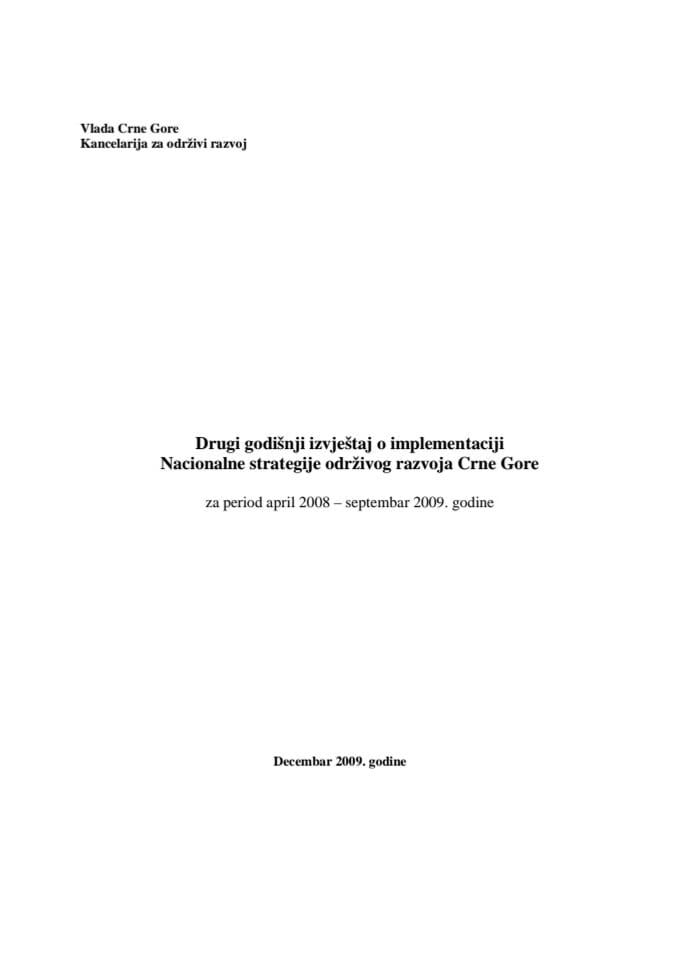 Drugi izvještaj o implementaciji Nacionalne strategije održivog razvoja Crne Gore za period april 2008 - septembar 2009.