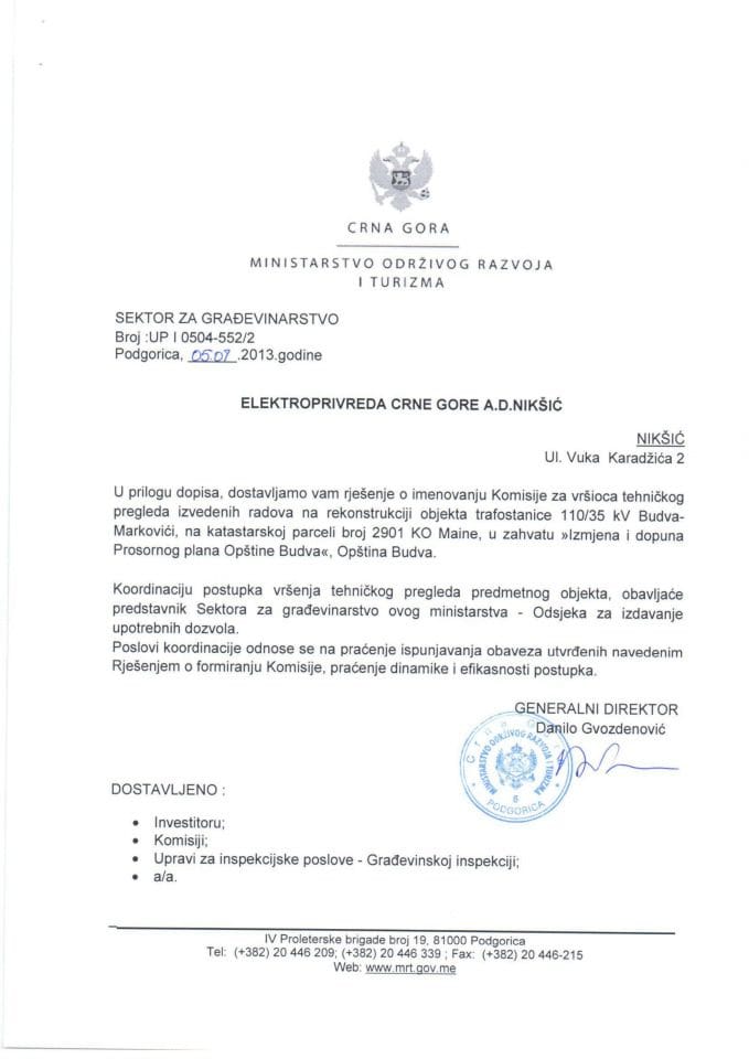 UPI 0504-552-2 Elektroprivreda Crne Gore ad Nikšić