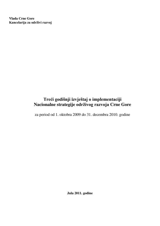 Treći godišnji izvještaj o implementaciji Nacionalne strategije održivog razvoja Crne Gore za period od 1. oktobra 2009 do 31. decembra 2010. godine